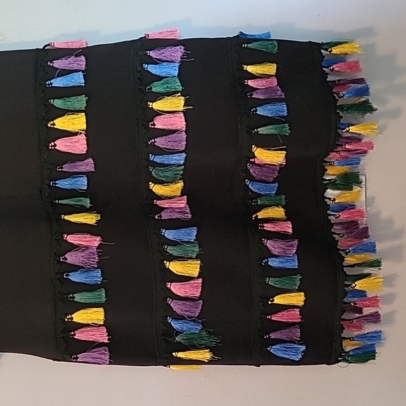 New York & Company Black Sleeveless Pullover Stretch Dress Colorful Tassels M - Picture 8 of 13